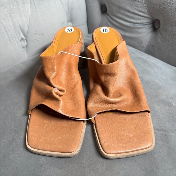 Fabio Rusconi Tan Leather Block Heel Mules – Women’s Size 41 (US 10) - Picture 2 of 7